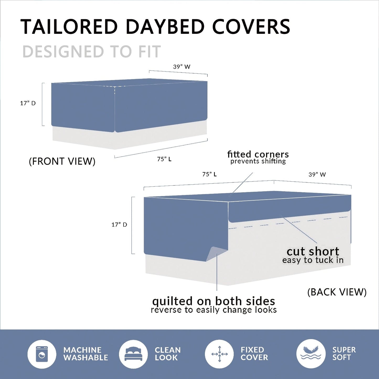 Ensemble de couvre-lit Serenta 6 pièces en mélange de coton pour lit de jour - 75 x 39