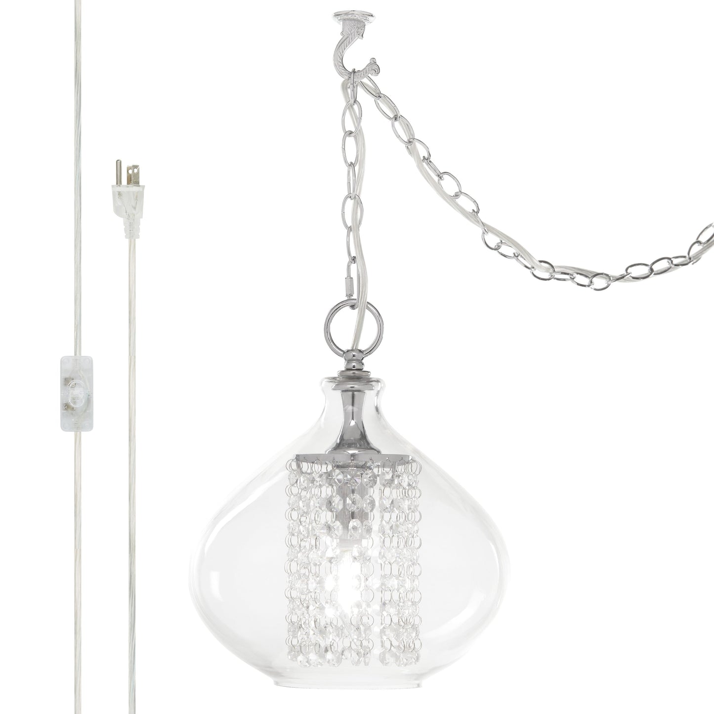 Pendentif suspendu Silver Orchid en verre Wallock et cristal facetté, à brancher ou à câblé