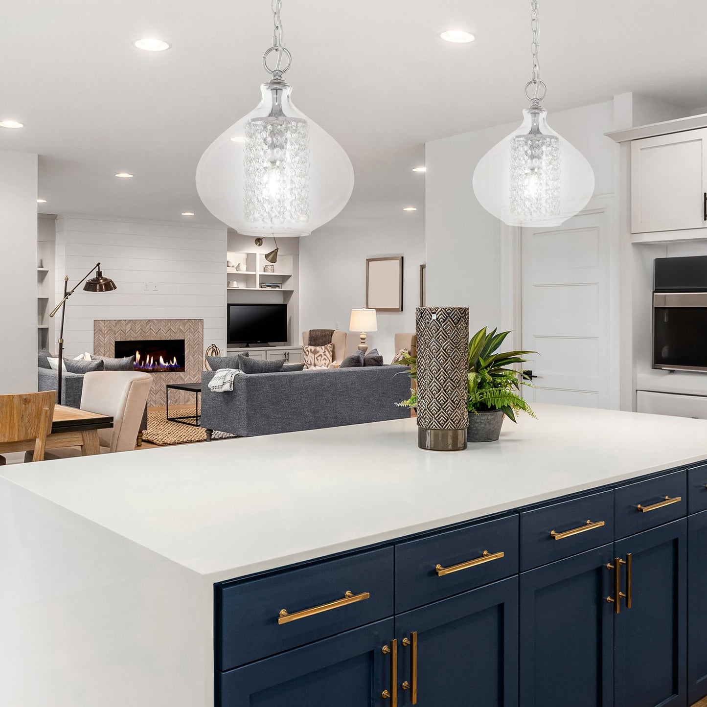 Pendentif suspendu Silver Orchid en verre Wallock et cristal facetté, à brancher ou à câblé