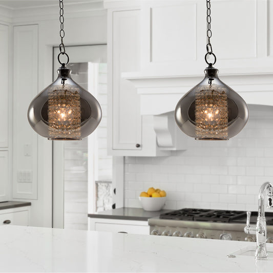 Pendentif suspendu Silver Orchid en verre Wallock et cristal facetté, à brancher ou à câblé