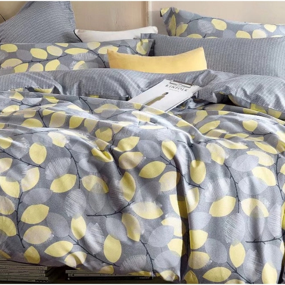 Ensemble de couette en coton à motif feuilles grises et jaunes Porch &amp; Den Woodgrove