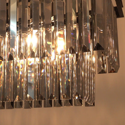 Lustre contemporain en cristal gris fumé et noir de 47 po, design linéaire à deux niveaux, luminaire suspendu pour îlot de cuisine et salle à manger.