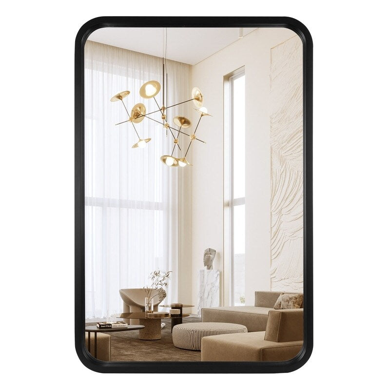 Miroir mural rectangulaire à coins arrondis de style ferme avec cadre en bois massif