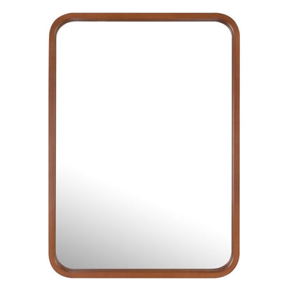 Miroir mural rectangulaire à coins arrondis de style ferme avec cadre en bois massif
