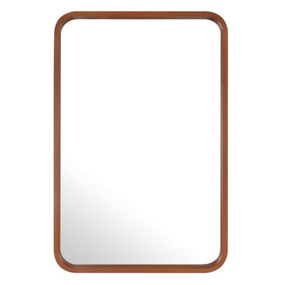 Miroir mural rectangulaire à coins arrondis de style ferme avec cadre en bois massif