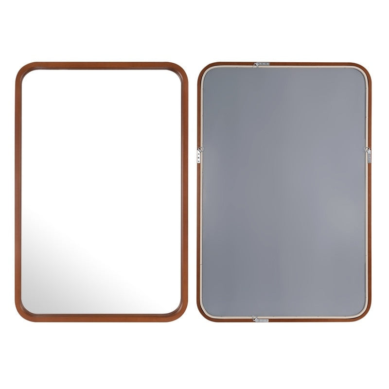 Miroir mural rectangulaire à coins arrondis de style ferme avec cadre en bois massif