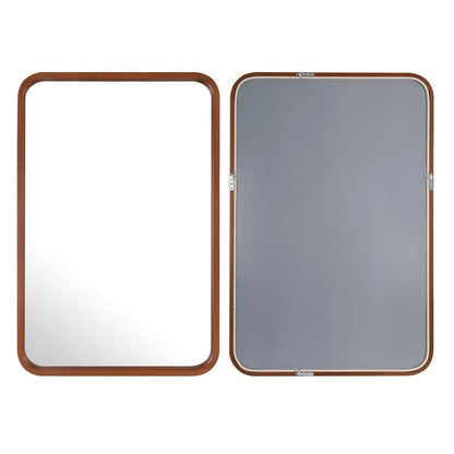 Miroir mural rectangulaire à coins arrondis de style ferme avec cadre en bois massif