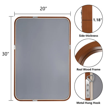 Miroir mural rectangulaire à coins arrondis de style ferme avec cadre en bois massif