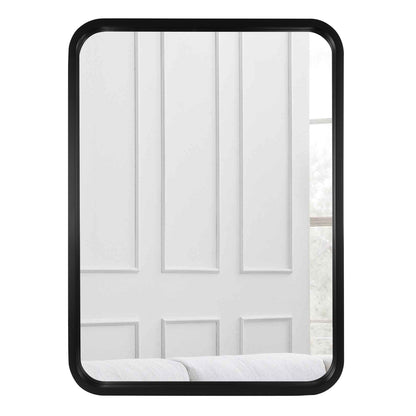 Miroir mural rectangulaire à coins arrondis de style ferme avec cadre en bois massif