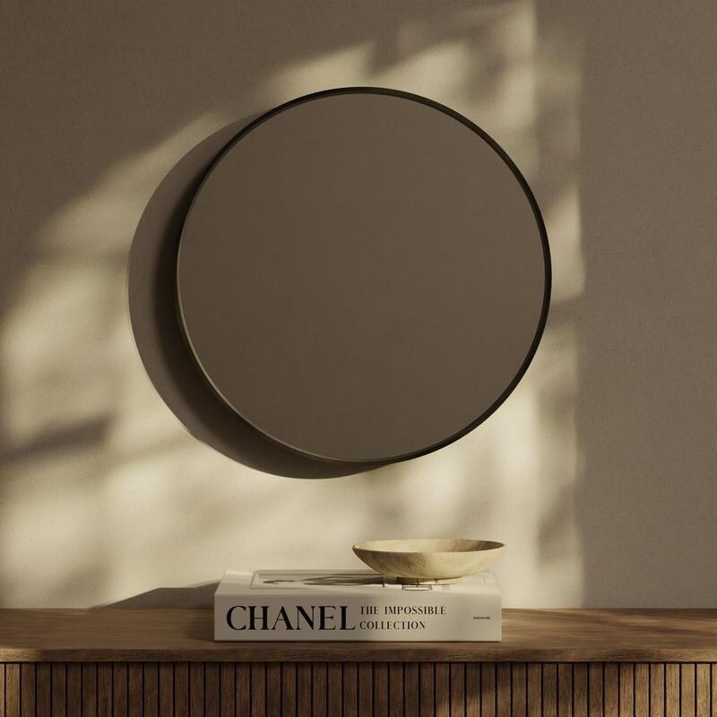 Miroir mural rond classique de style ferme avec cadre en bois