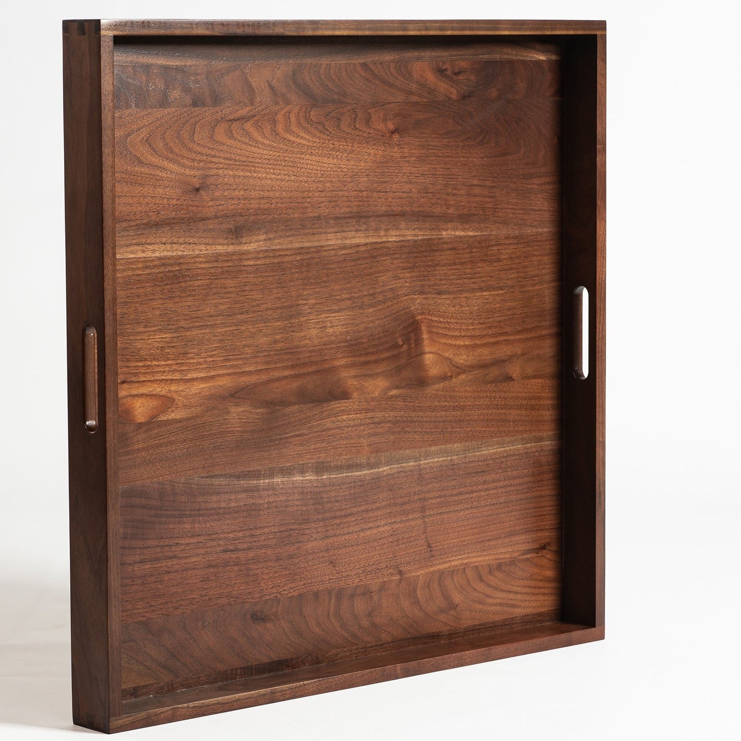 Plateau de service carré KINWELL en bois de noyer noir, style ottoman, avec poignées