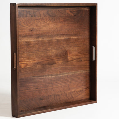 Plateau de service carré KINWELL en bois de noyer noir, style ottoman, avec poignées