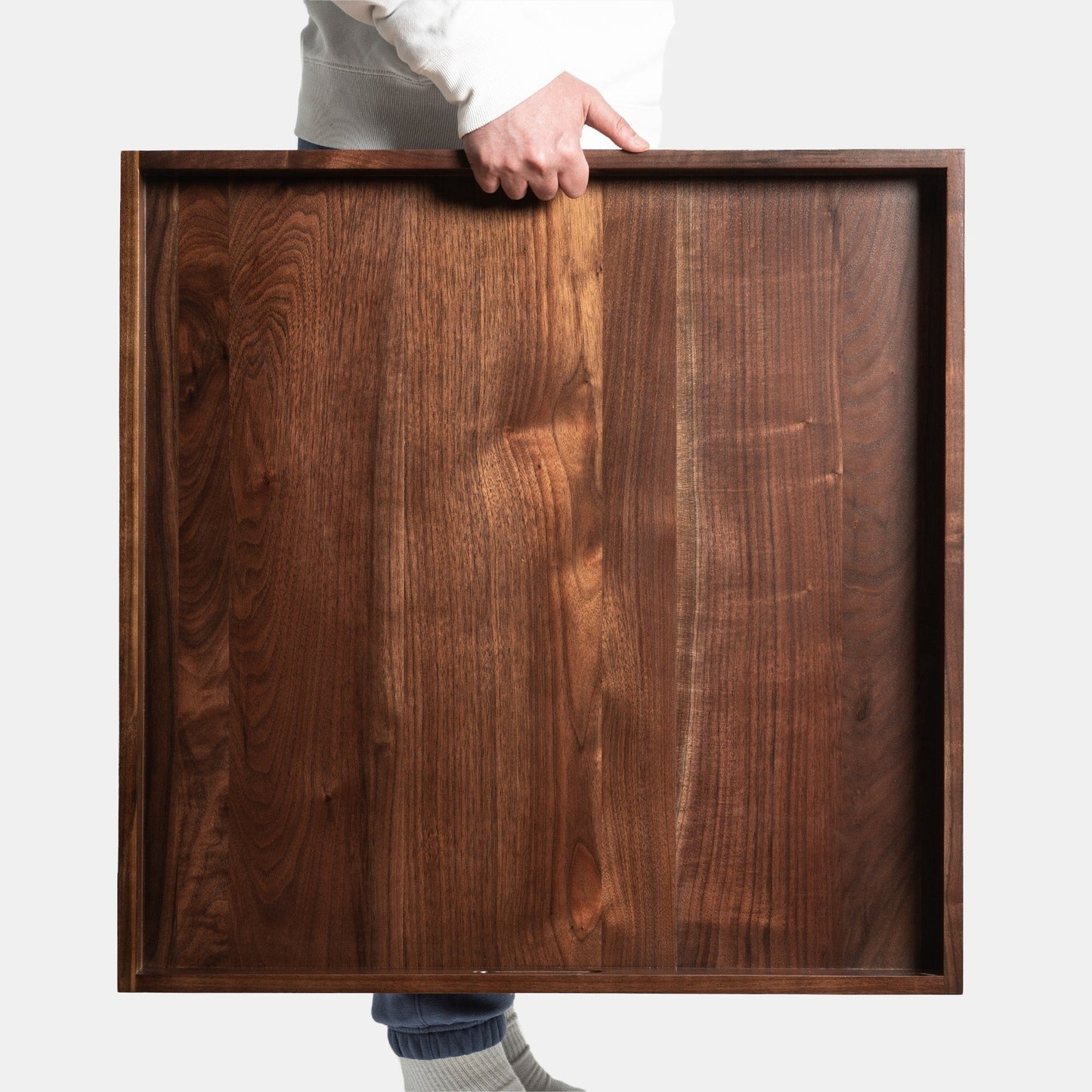 Plateau de service carré KINWELL en bois de noyer noir, style ottoman, avec poignées