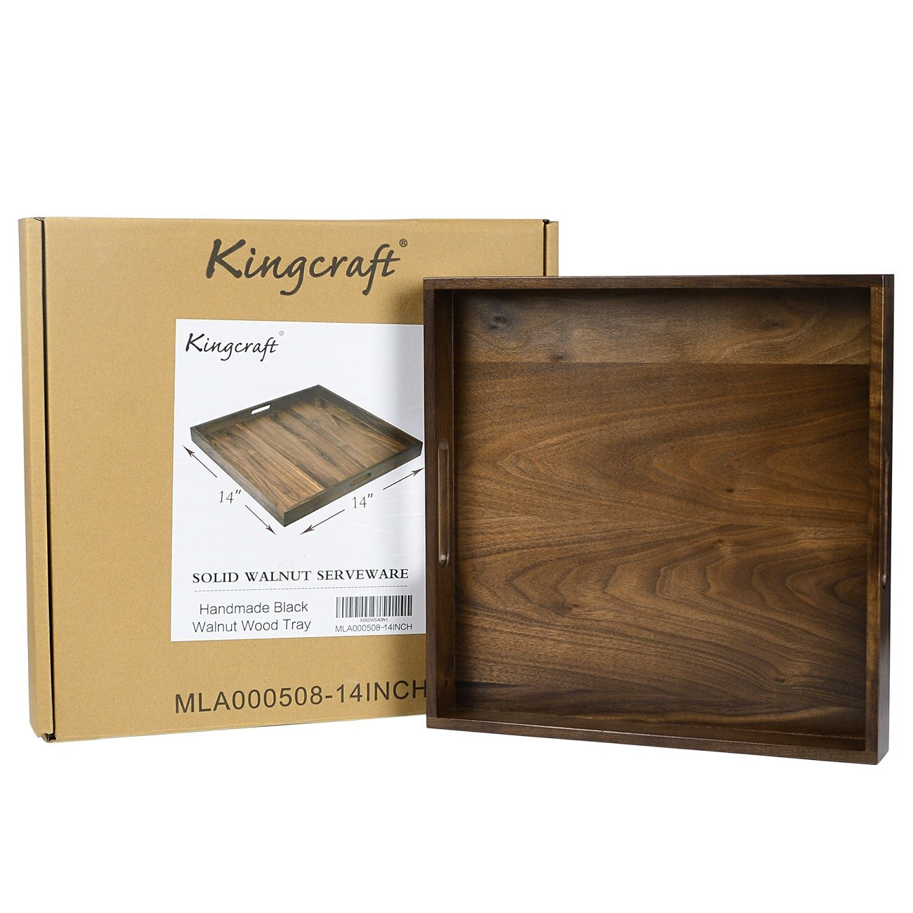 Plateau de service carré KINWELL en bois de noyer noir, style ottoman, avec poignées