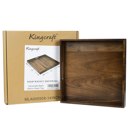 Plateau de service carré KINWELL en bois de noyer noir, style ottoman, avec poignées