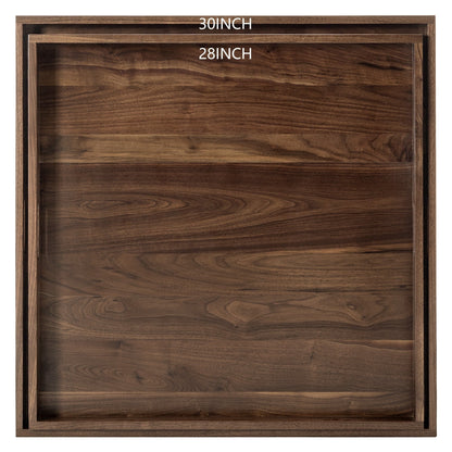 Plateau de service carré KINWELL en bois de noyer noir, style ottoman, avec poignées