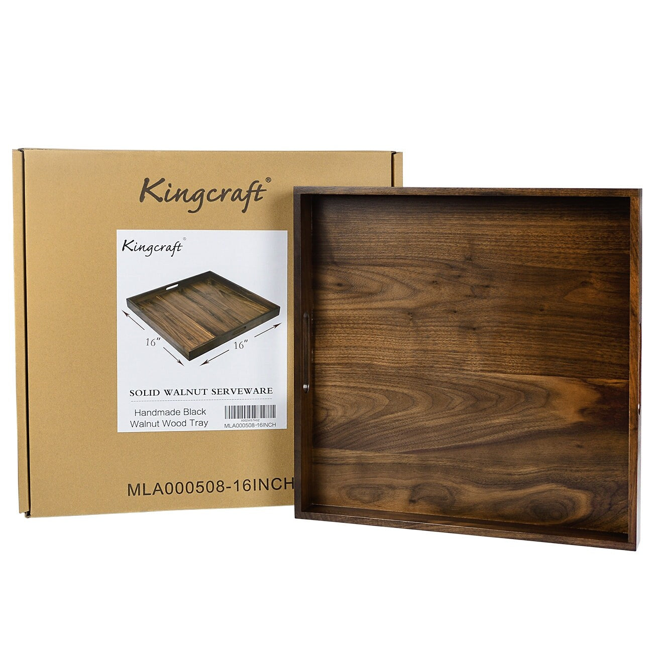 Plateau de service carré KINWELL en bois de noyer noir, style ottoman, avec poignées