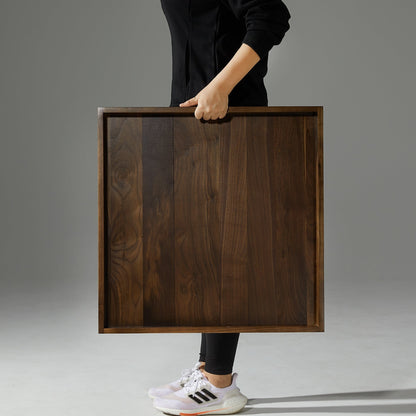 Plateau de service carré KINWELL en bois de noyer noir, style ottoman, avec poignées