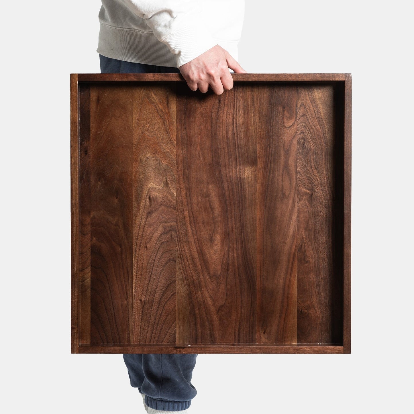 Plateau de service carré KINWELL en bois de noyer noir, style ottoman, avec poignées