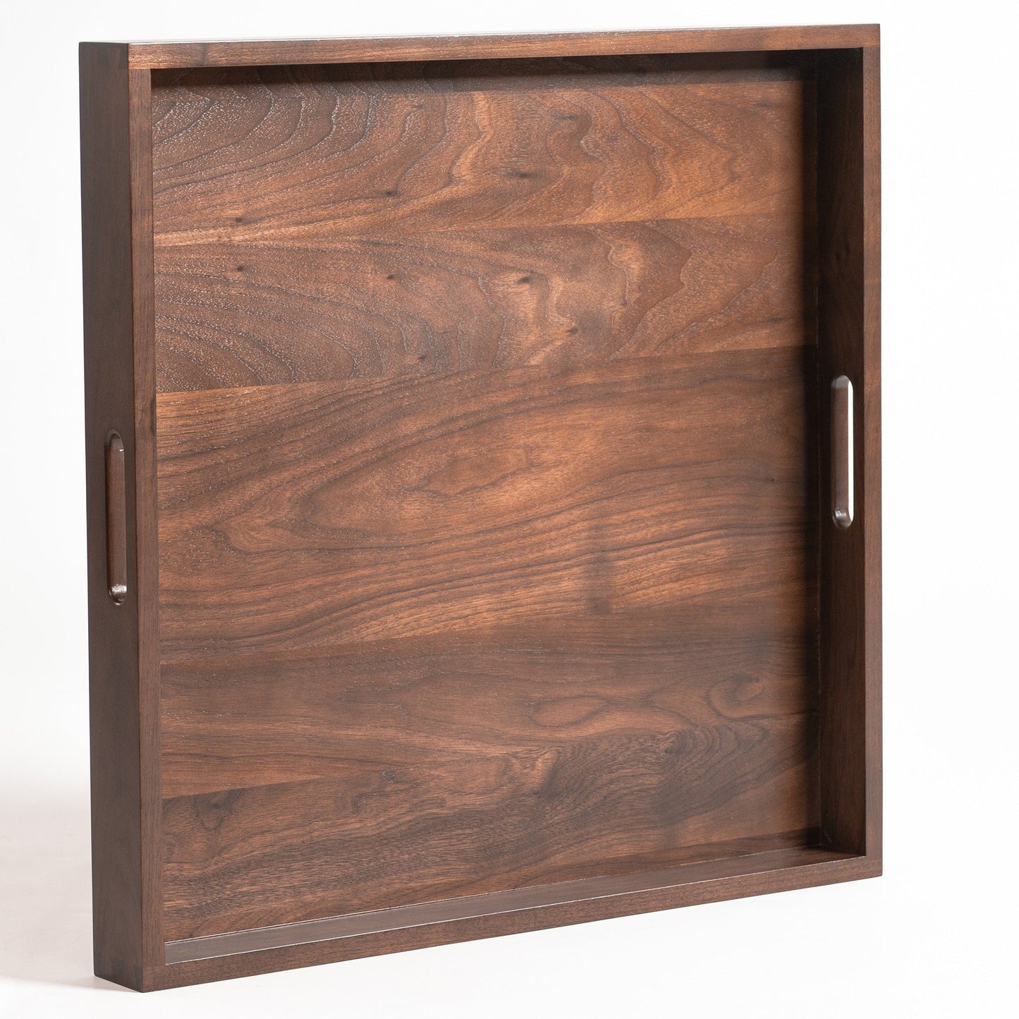 Plateau de service carré KINWELL en bois de noyer noir, style ottoman, avec poignées