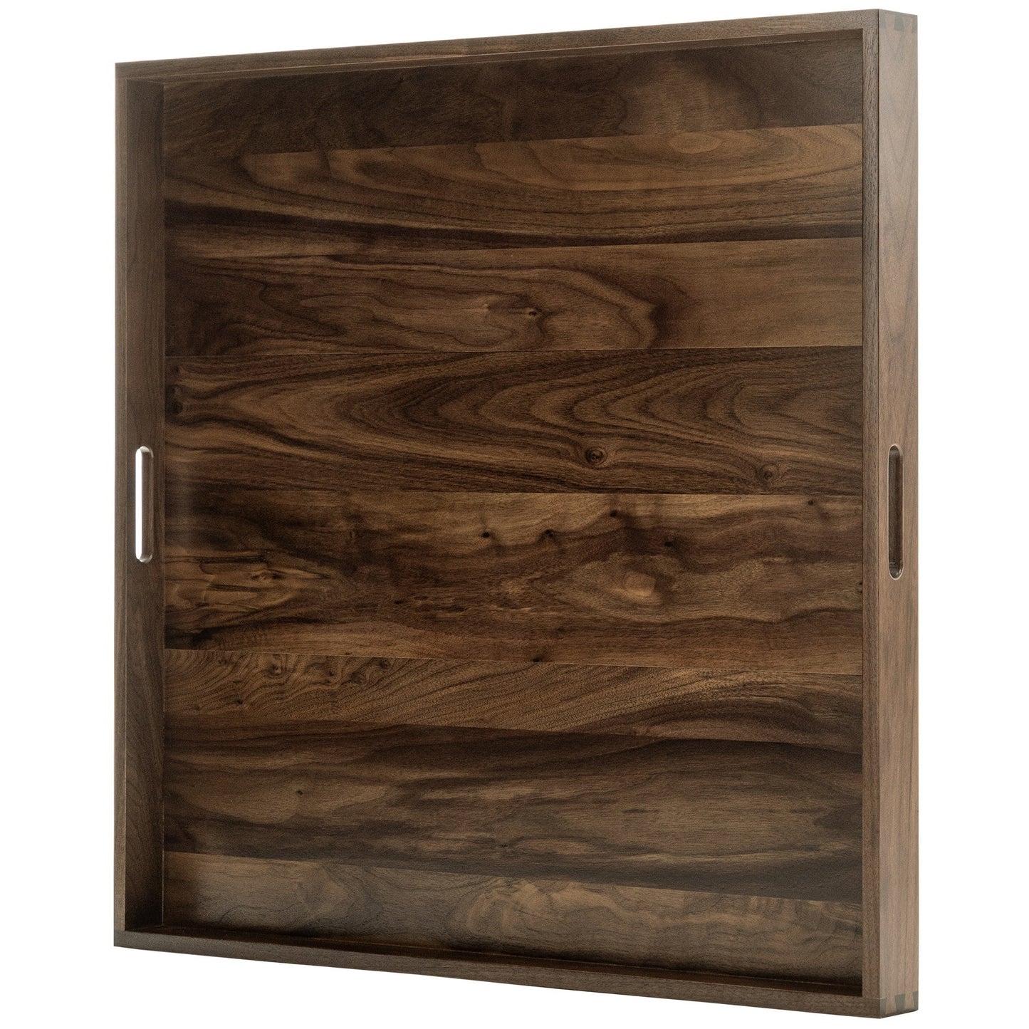 Plateau de service carré KINWELL en bois de noyer noir, style ottoman, avec poignées