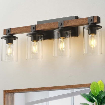 Applique murale de salle de bain Starsky à 2/3/4 lumières, style ferme moderne, à intensité variable, avec abat-jour cylindrique transparent.