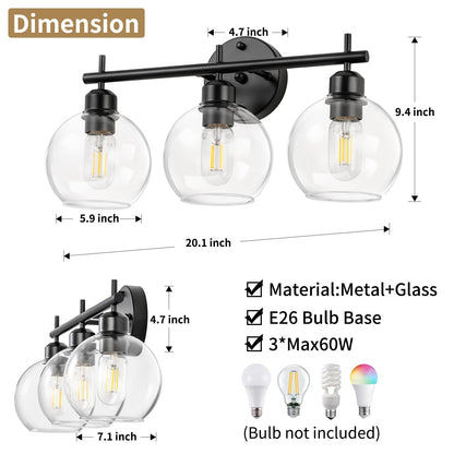 Applique murale moderne Starsky à 4 lumières avec variateur et abat-jour en verre globe