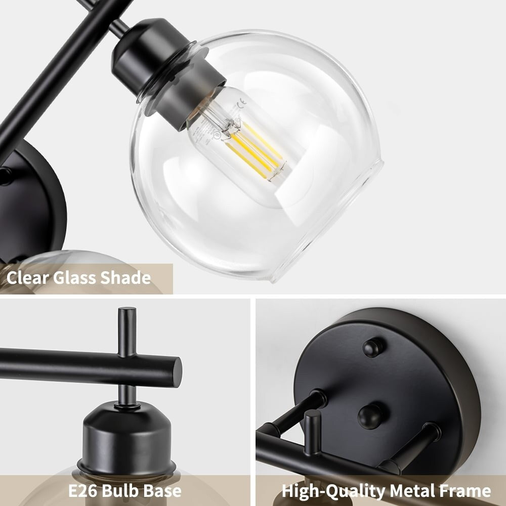 Applique murale moderne Starsky à 4 lumières avec variateur et abat-jour en verre globe