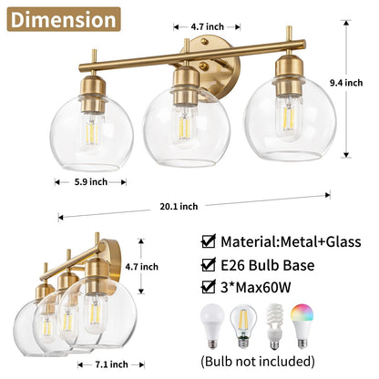 Applique murale moderne Starsky à 4 lumières avec variateur et abat-jour en verre globe