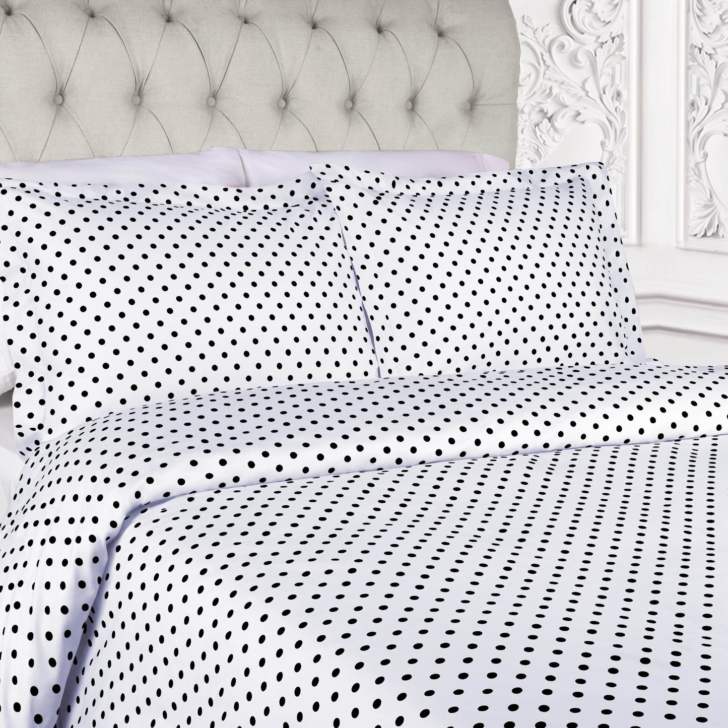 Housse de couette en coton mélangé à pois, 600 fils/cm², qualité supérieure