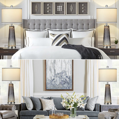 Lampes de table veilleuses 2 en 1 en verre gris avec ports de chargement et interrupteur tactile bidirectionnel (lot de 2) - 30,5 cm x 30,5 cm x 66 cm (L x l x H)