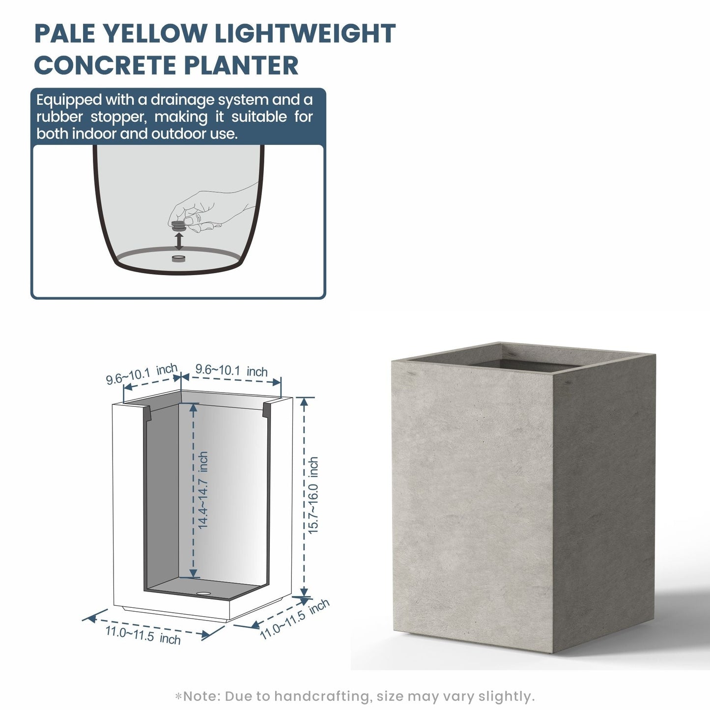 Jardinières rectangulaires en béton de grande taille / Grandes jardinières d'intérieur et d'extérieur