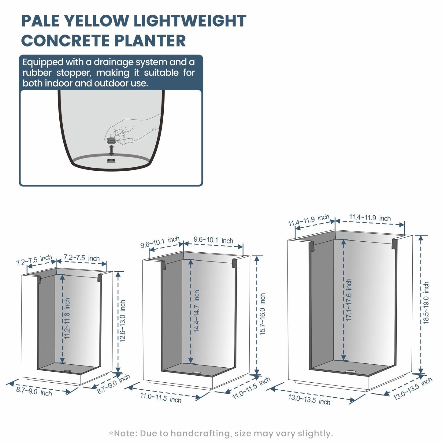 Jardinières rectangulaires en béton de grande taille / Grandes jardinières d'intérieur et d'extérieur