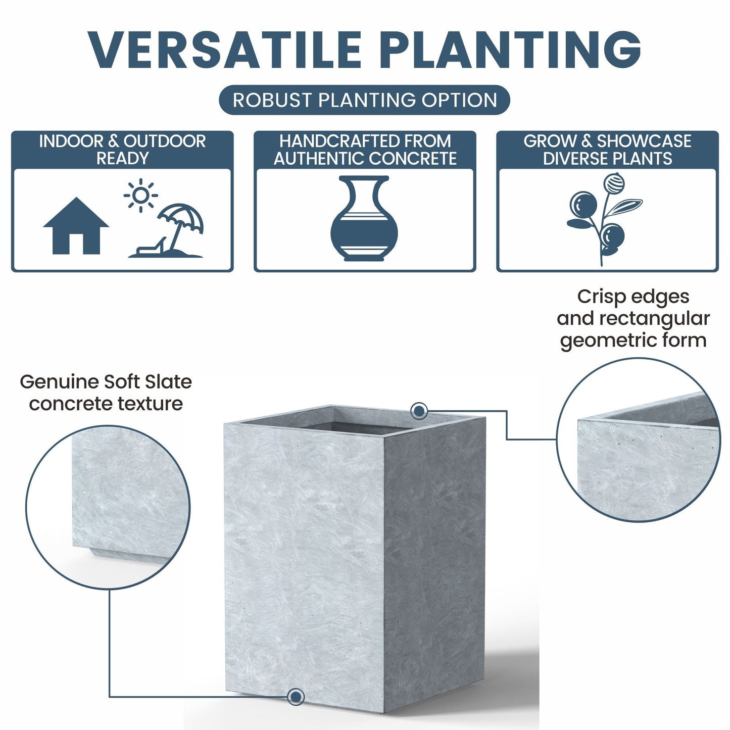 Jardinières rectangulaires en béton de grande taille / Grandes jardinières d'intérieur et d'extérieur