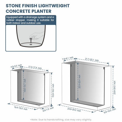 Jardinières rectangulaires en béton de grande taille / Grandes jardinières d'intérieur et d'extérieur