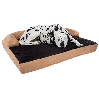Coussin pour animaux de compagnie beige/noir - Canapé orthopédique 3 couches pour chien avec gel rafraîchissant, mousse à mémoire de forme et coussin cervical