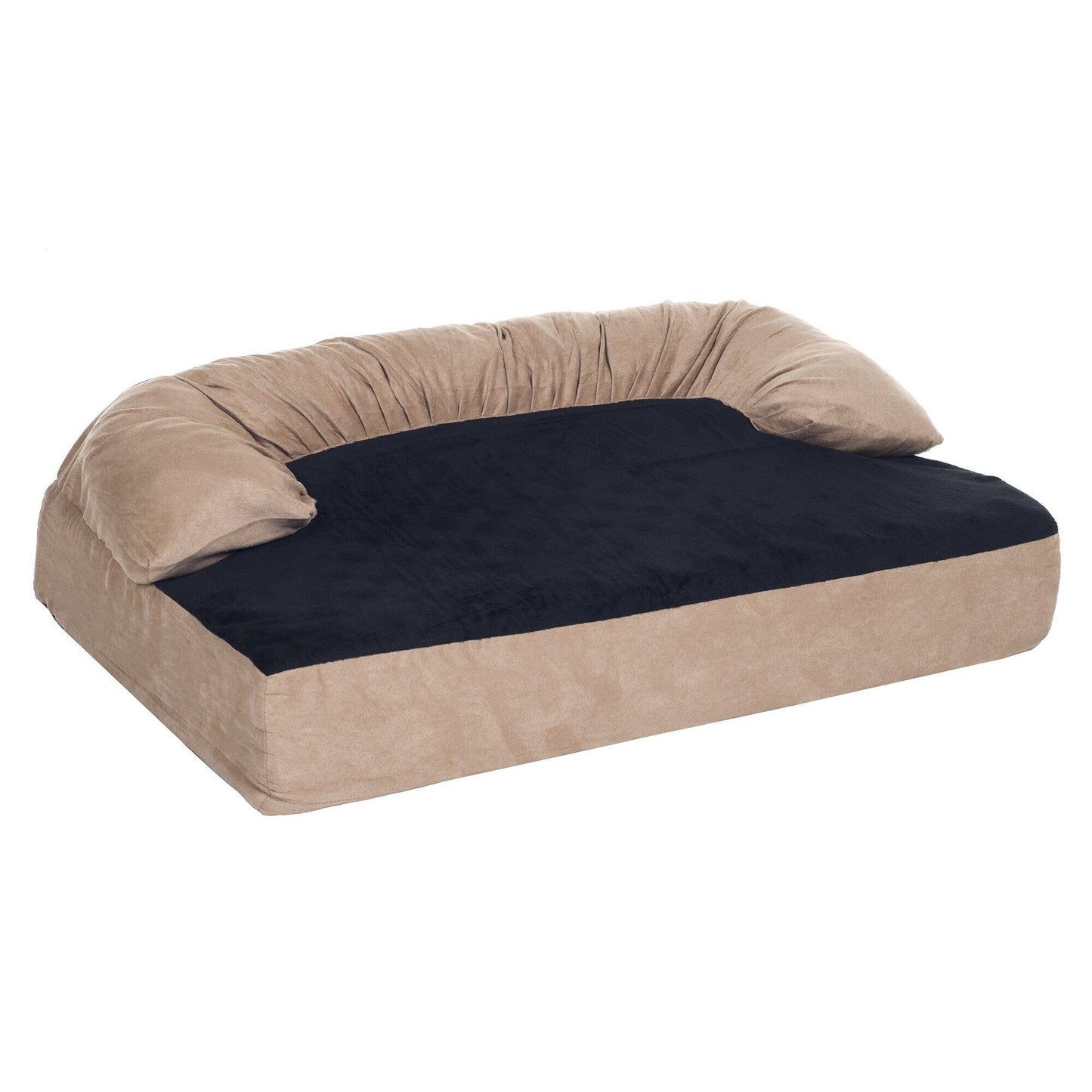 Coussin pour animaux de compagnie beige/noir - Canapé orthopédique 3 couches pour chien avec gel rafraîchissant, mousse à mémoire de forme et coussin cervical