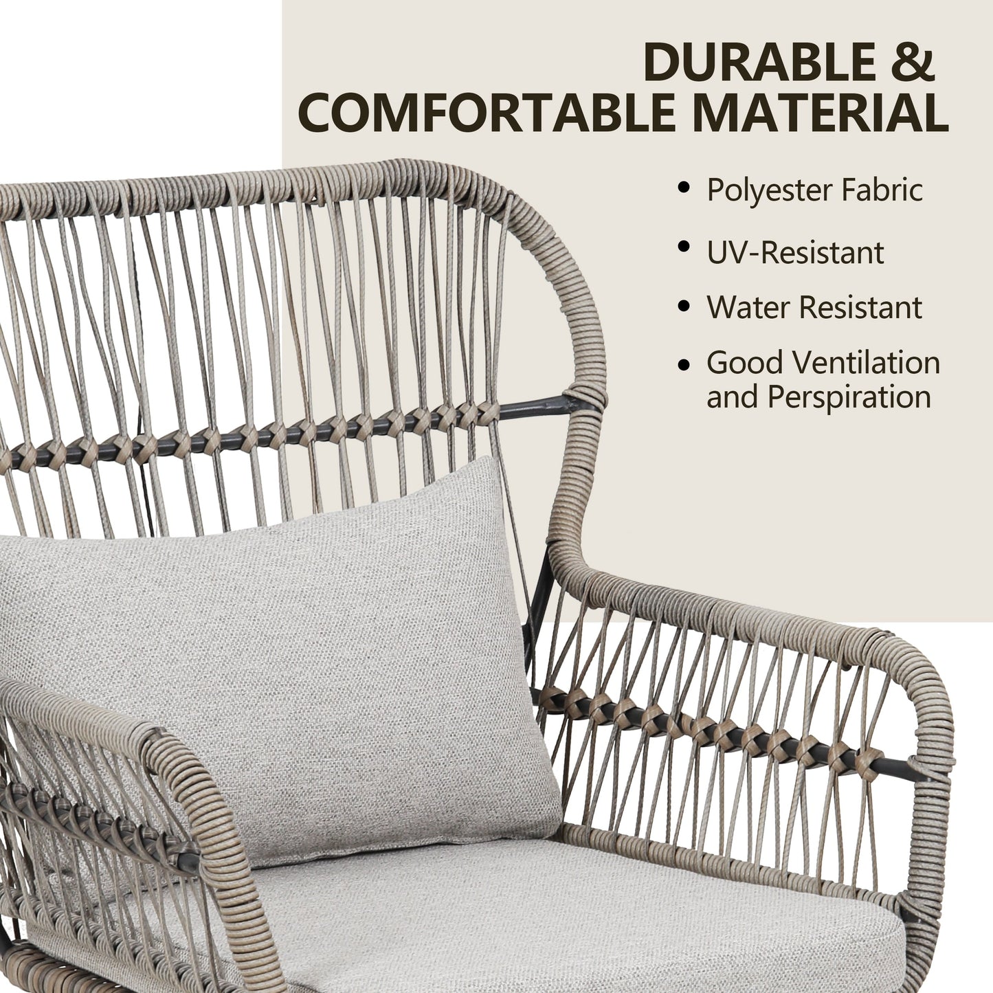 Ensemble de bistrot d'extérieur 3 pièces en osier, mobilier de jardin en rotin toutes saisons, chaises de patio avec coussins