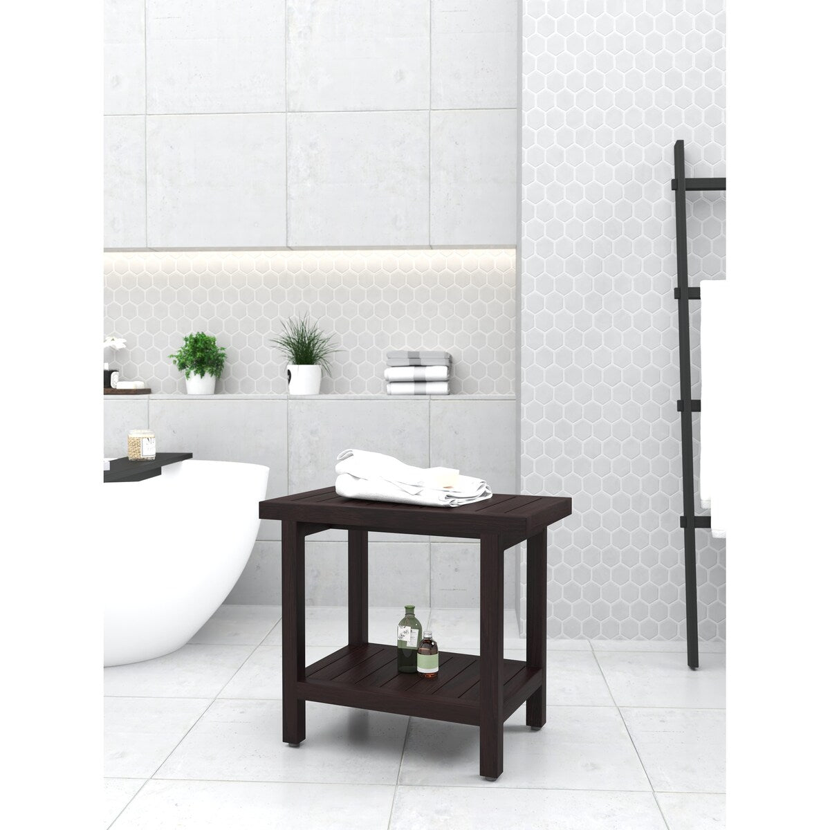 Banc de douche original en teck pour spa