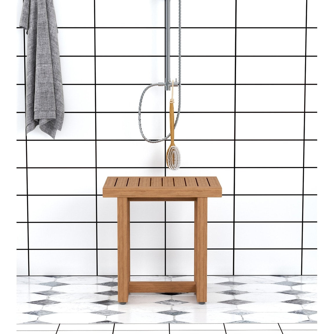 Banc de douche original en teck pour spa