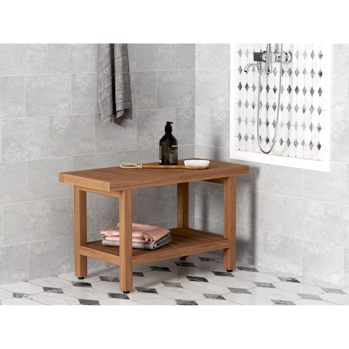 Banc de douche original en teck pour spa