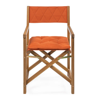 Chaise de réalisateur d'extérieur classique Theo, style milieu de siècle, pliable, en bois d'acacia, avec dossier matelassé en losanges et coussin (lot de 2) par JONATHAN Y