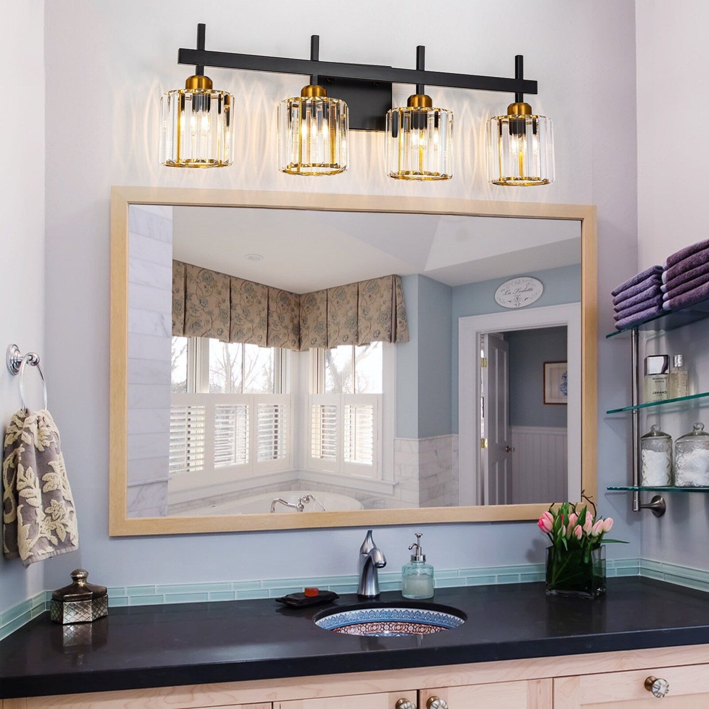 Applique murale moderne à 3/4/5 lumières en cristal, à intensité variable, au-dessus du miroir de salle de bain