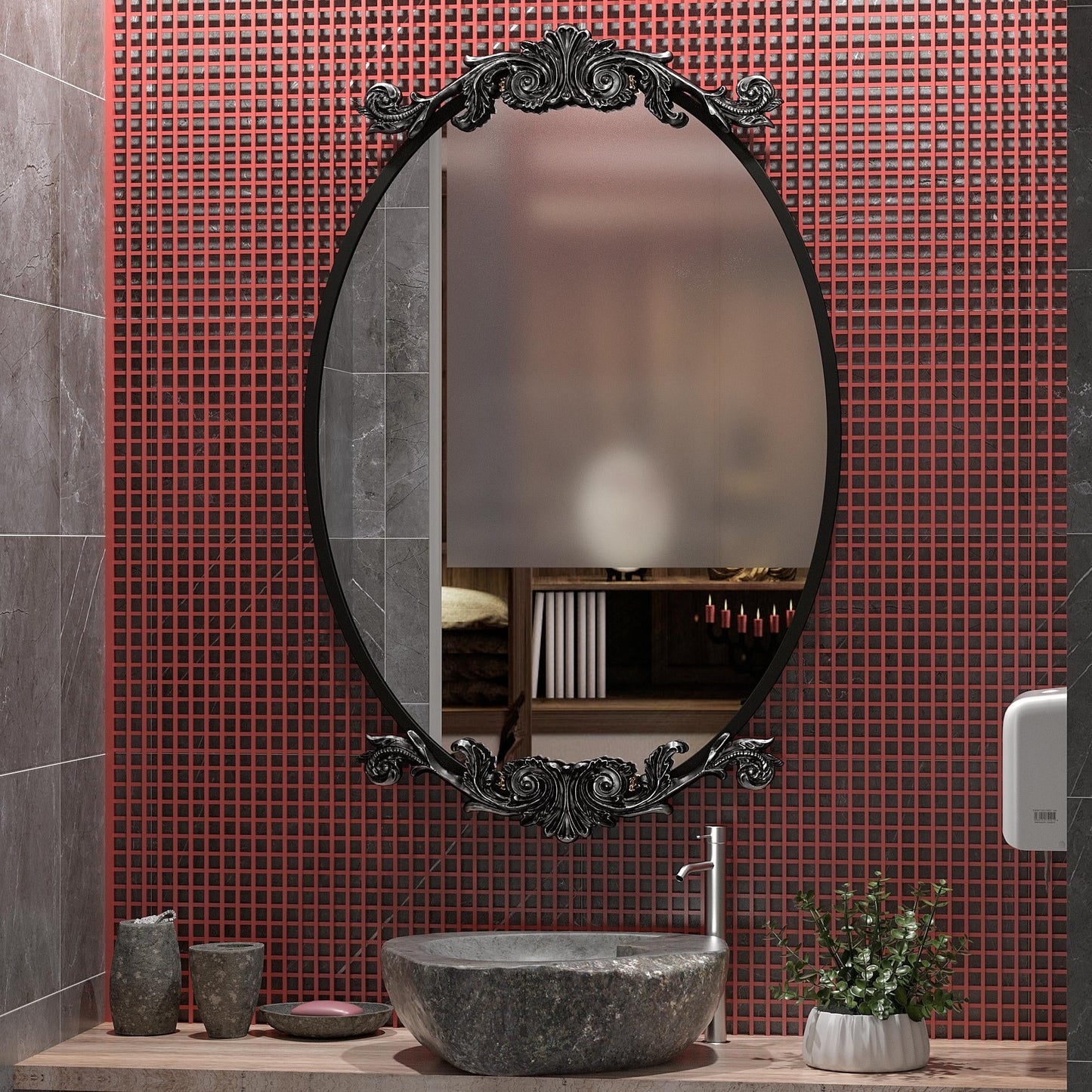 Miroir mural ovale vintage baroque orné