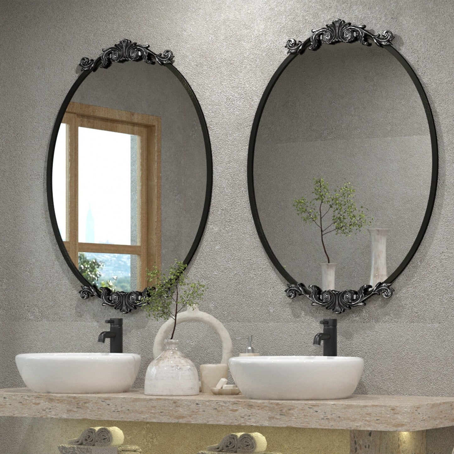 Miroir mural ovale vintage baroque orné