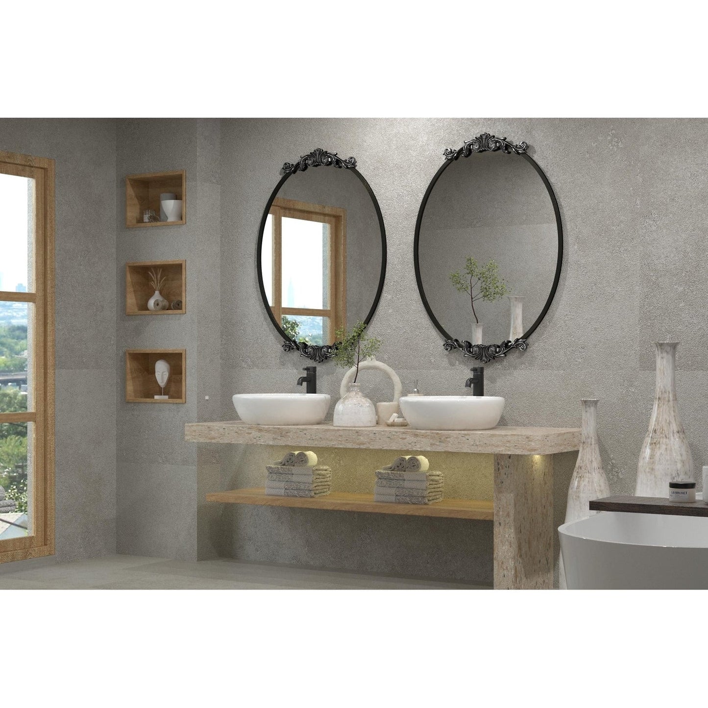 Miroir mural ovale vintage baroque orné