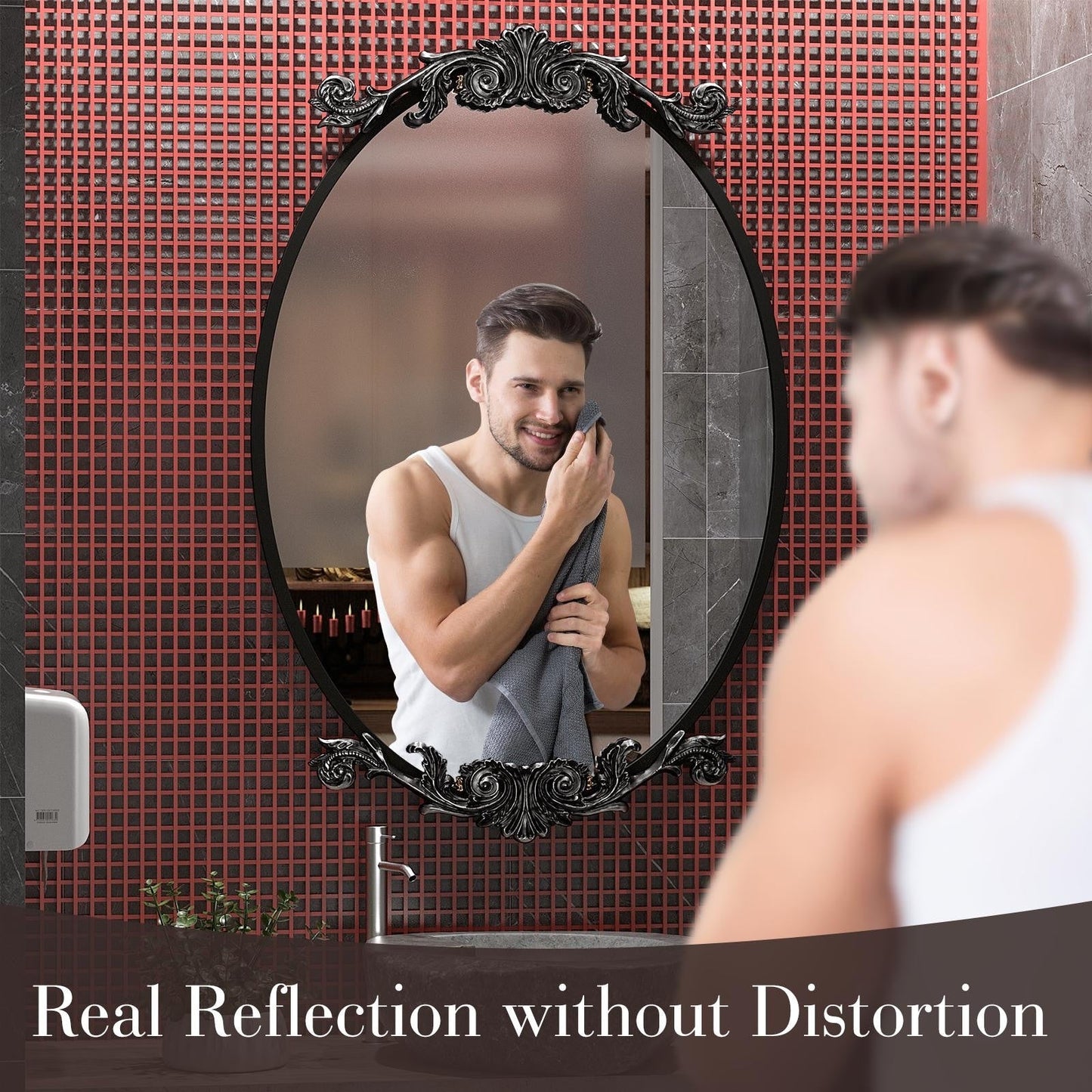 Miroir mural ovale vintage baroque orné