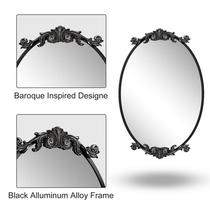 Miroir mural ovale vintage baroque orné