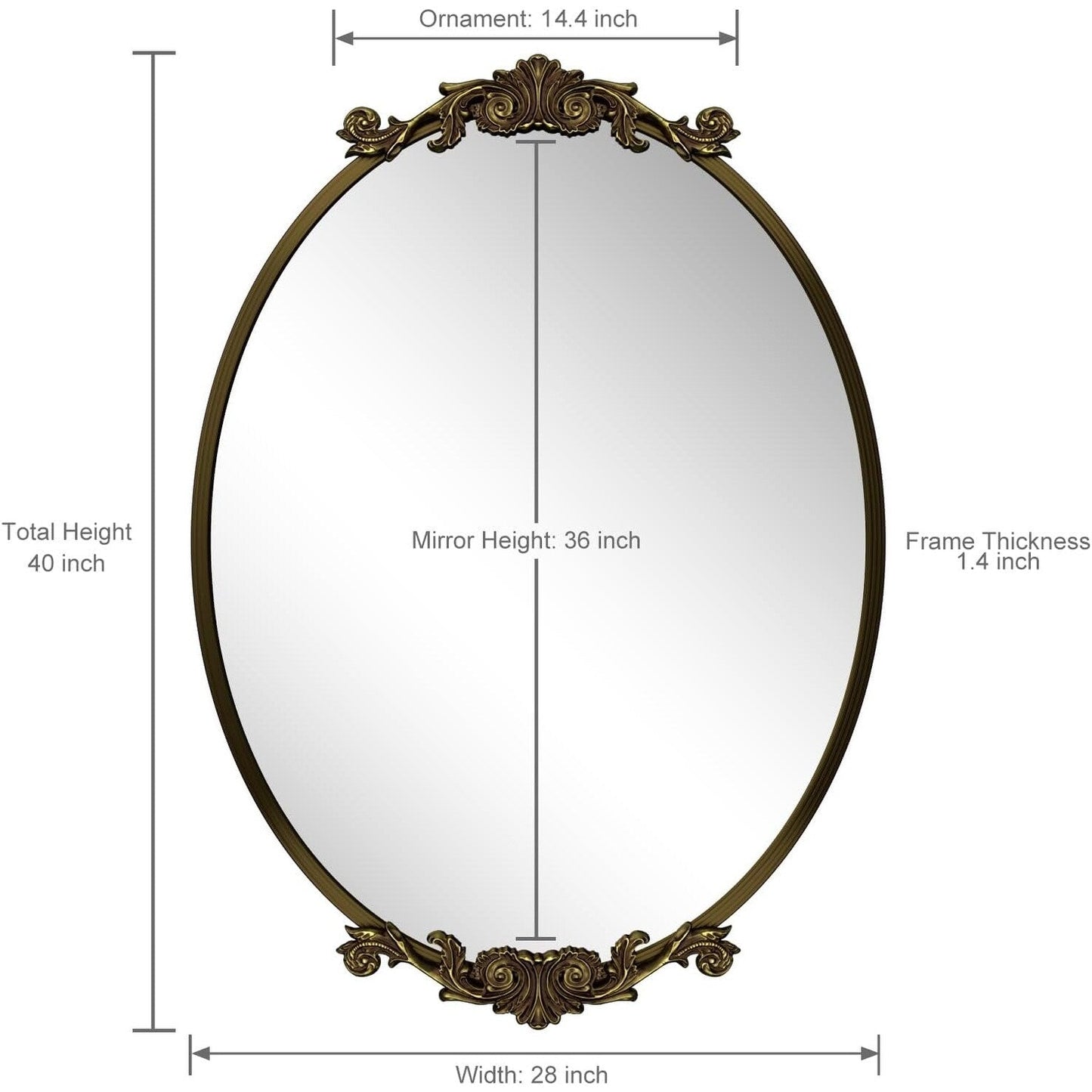 Miroir mural ovale vintage baroque orné