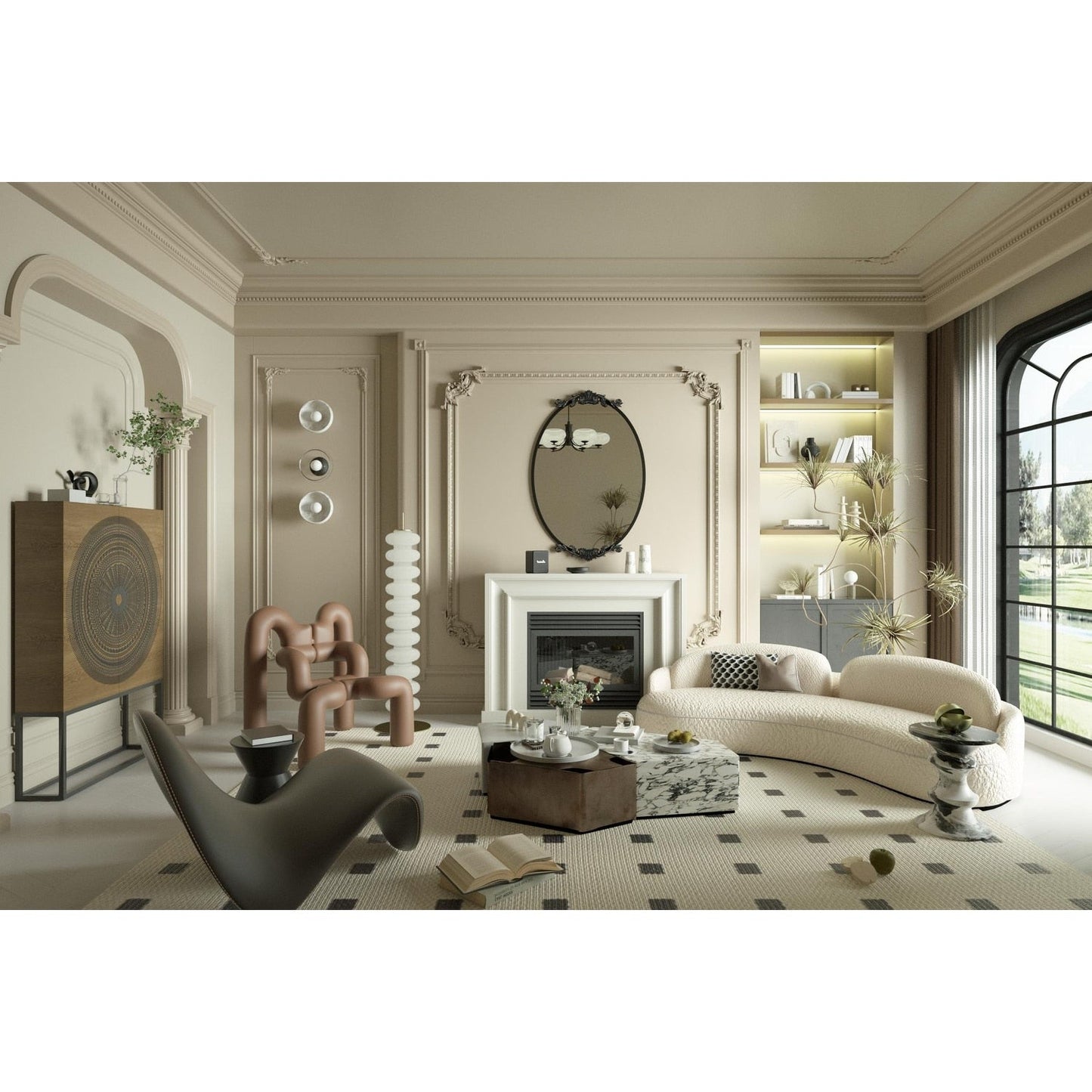 Miroir mural ovale vintage baroque orné